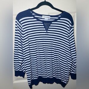 Cathy Daniels‎ Women's Sweater XL Navy White Stripe 3/4 Sleeve Heritage Preppy